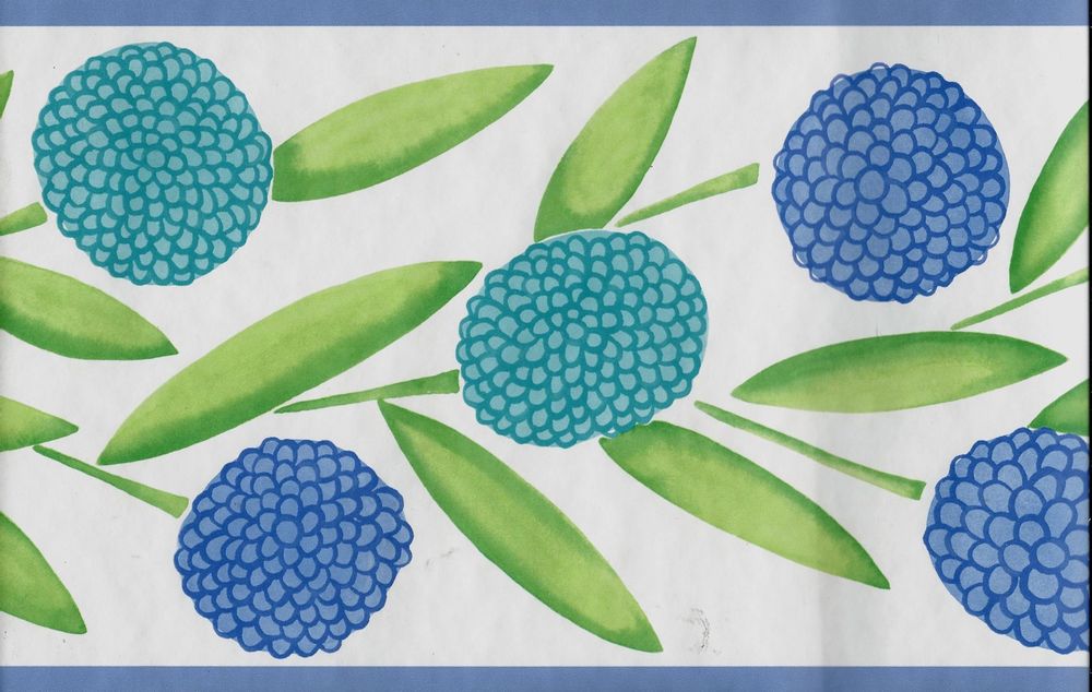 Contemporary Modern Floral Blue and Green Wallpaper Border eBay