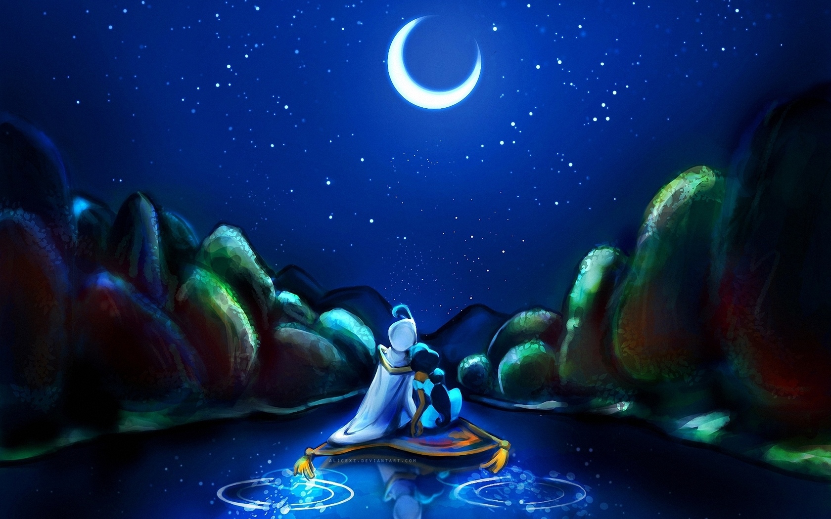 Aladdin Jasmine Cartoon Fantasy Child Art Wallpaper