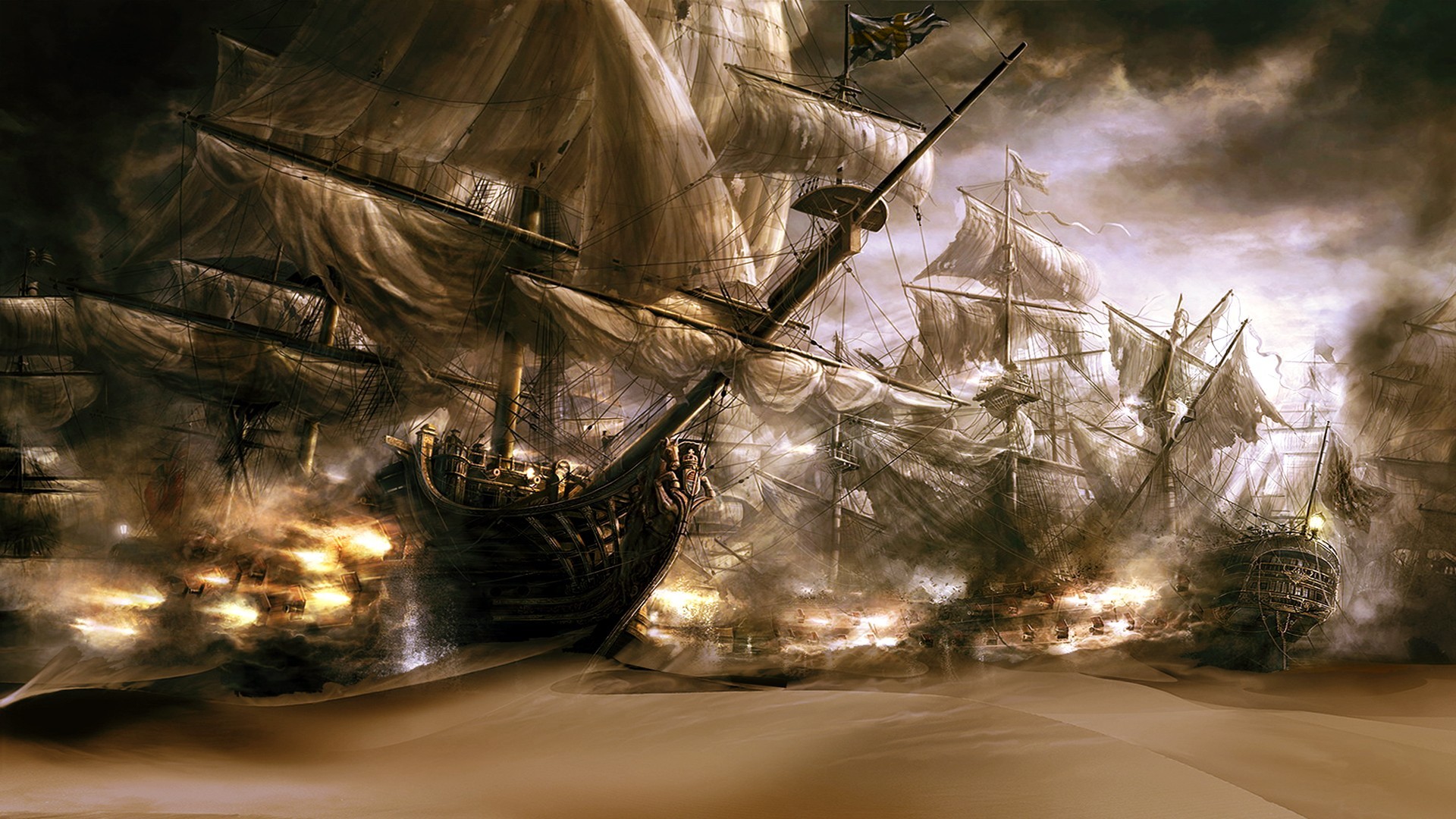 Pirate ships in the desert sand Wallpaper 4982