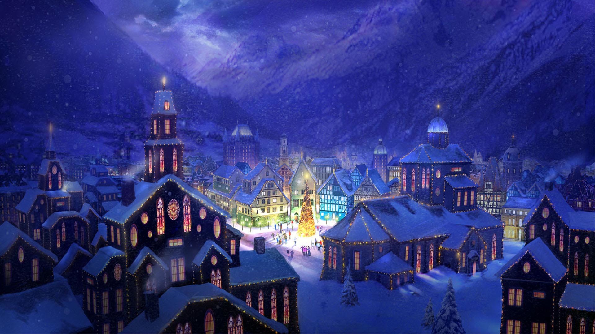 Christmas Village Scene Wallpaper