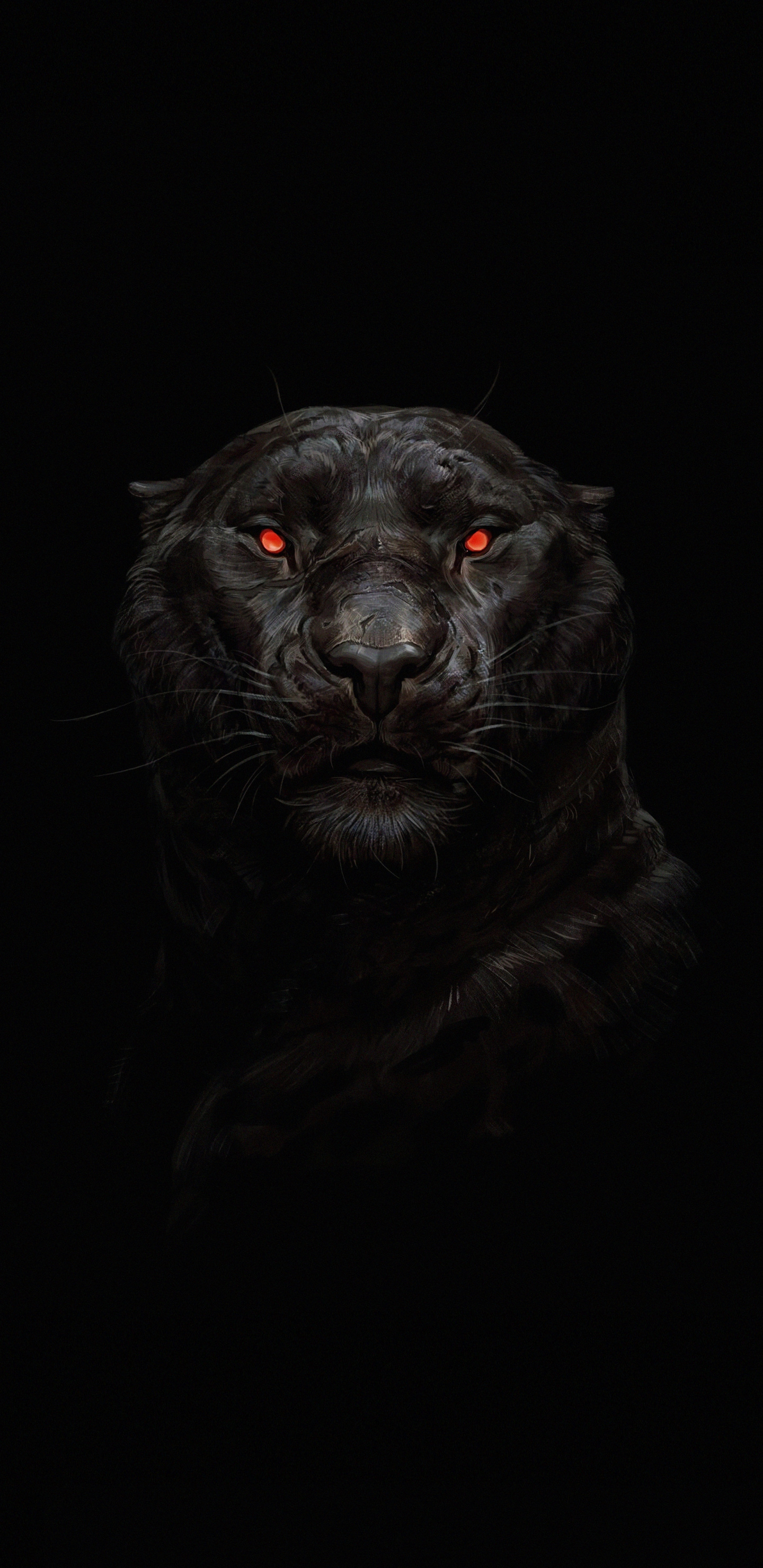 Tiger Glowing Red Eyes Predator Dark Wallpaper