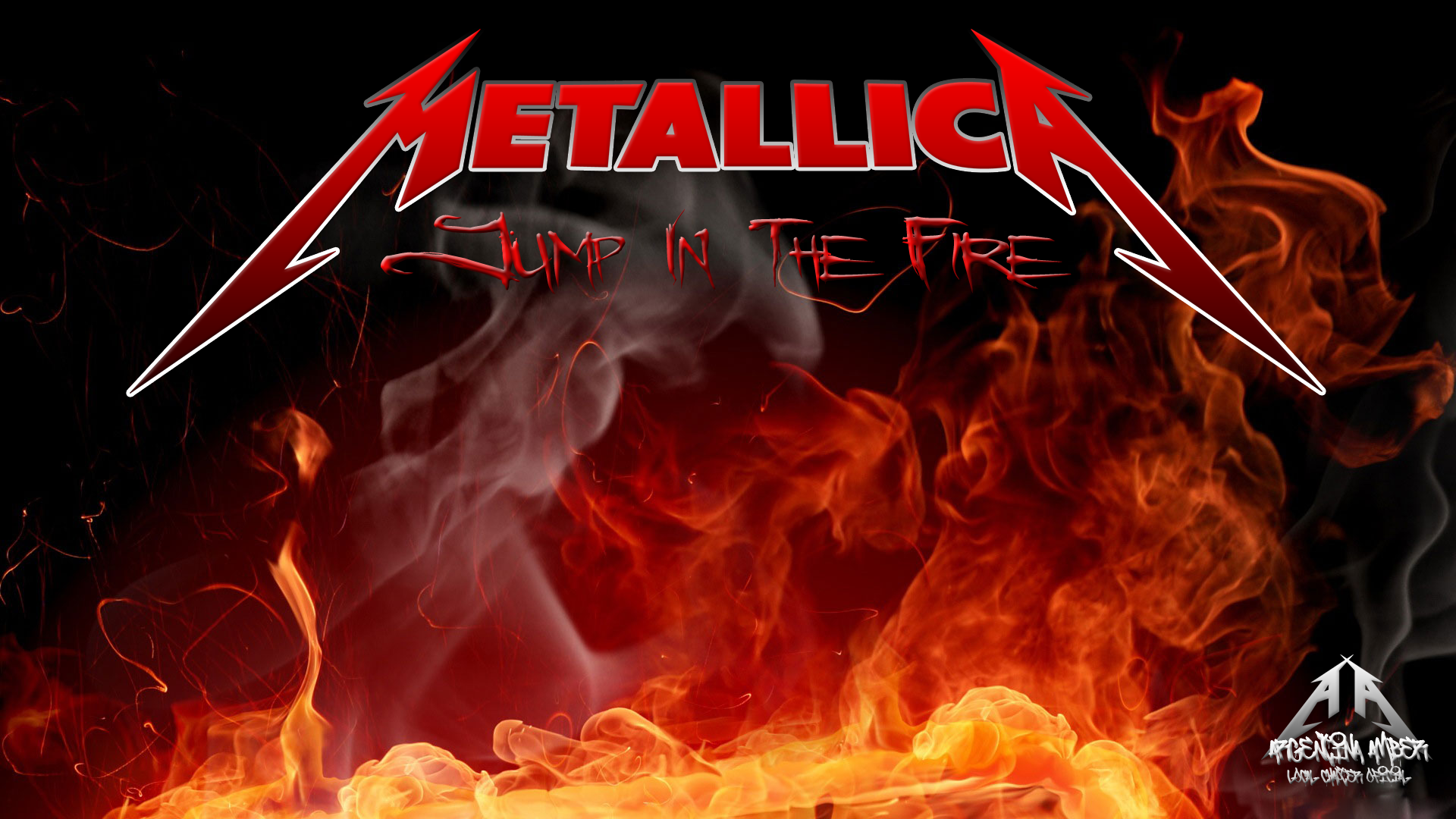 Metallica Jump in the Fire Album Cover with flames background