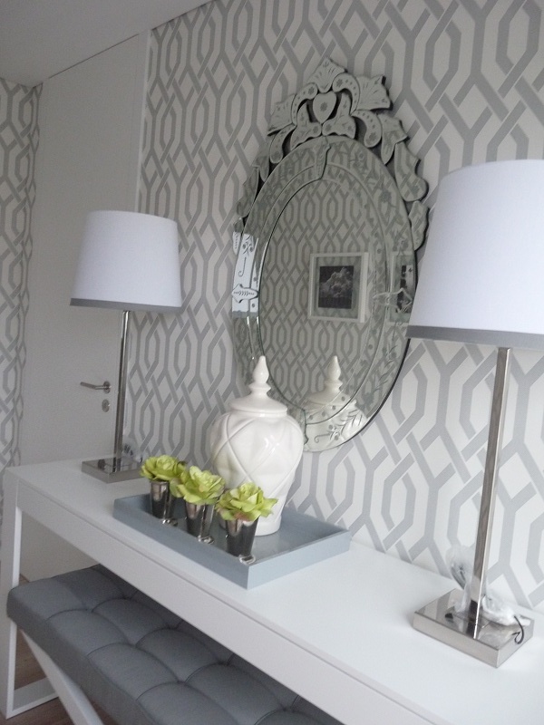 Trellis Wallpaper Grey And White Foyer Related Image