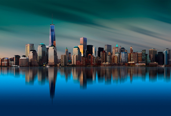 Wallpaper New York Skyline Skyscrapers Reflection Desktop