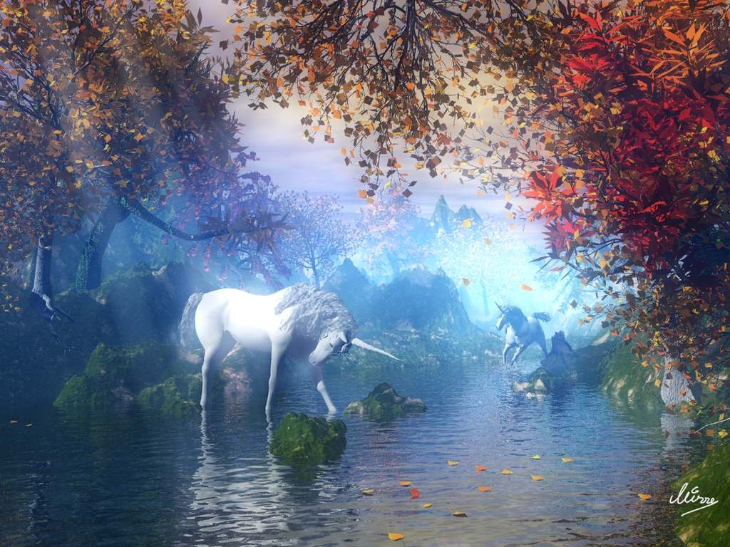 Wallpaper Unicorn In Fairy Forest