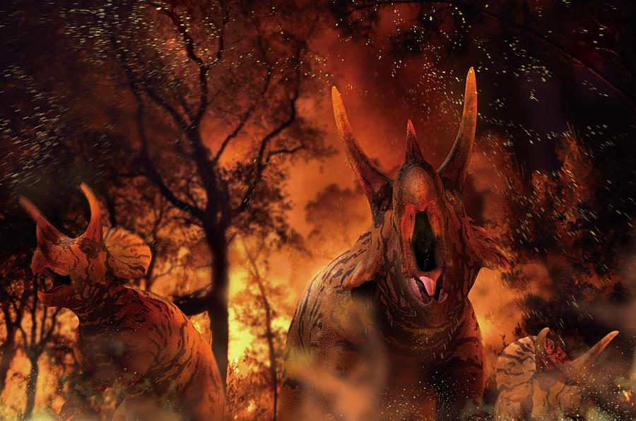 A Group Of Triceratops Bellow In Terror Photograph By Jose Antonio