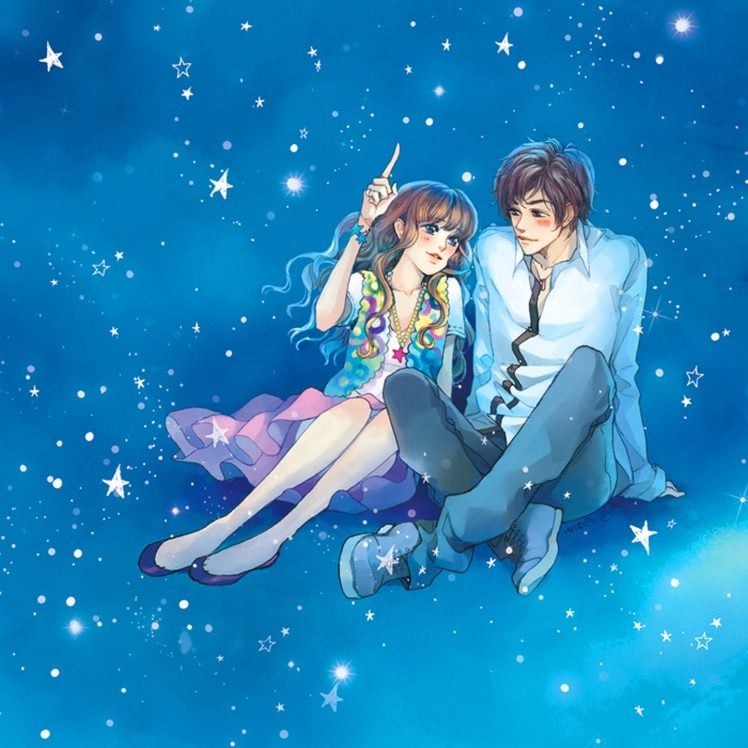 sky Love Blue Romantic Couple Blue Eyes Girl Boy Anime