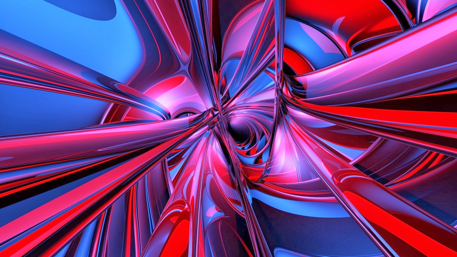 A vibrant abstract background with swirling, glossy shapes in shades of red and blue, giving it a futuristic or digital art feel