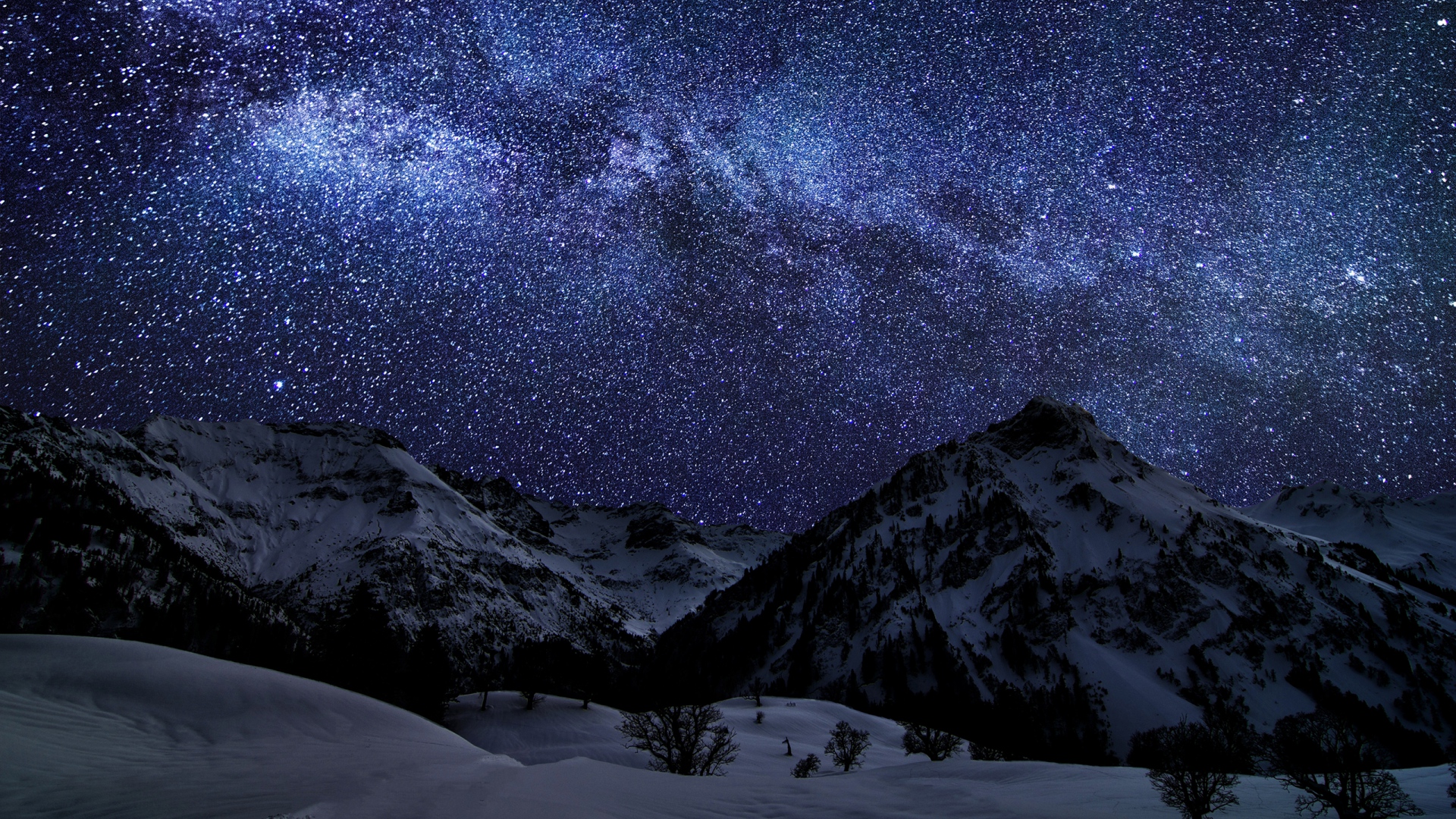Wallpaper Winter Sky Stars Nature Night Full HD 1080p