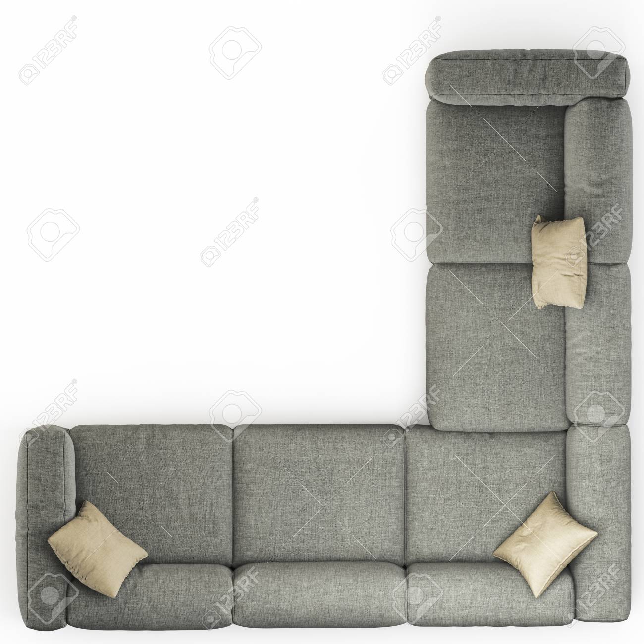 Gray Corner Sofa With Pillows On A White Background Top