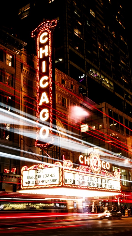 Wallpaper Chicago Illinois Night City Traffic
