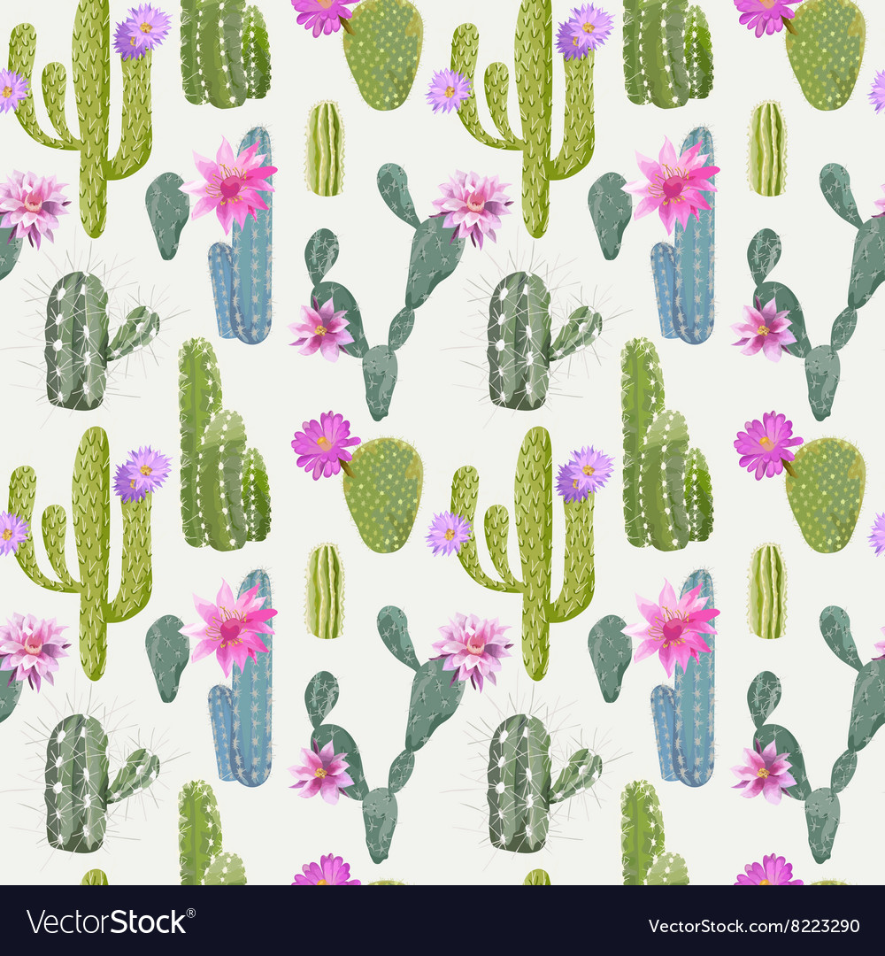 Cactus Background Seamless Pattern Exotic Plant Vector Image