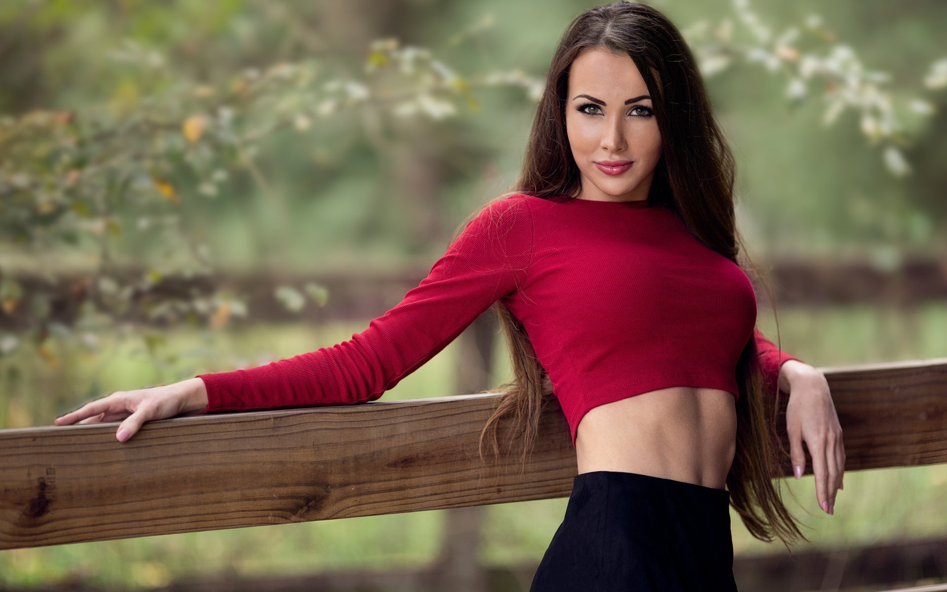 Brunette Long Hair Smile Depth Of Field Woman Model HD Wallpaper