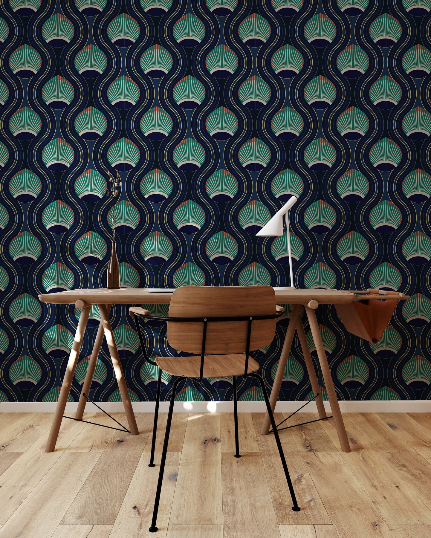 Art Deco Shell Blue Wallpaper By Julianne Taylor Style