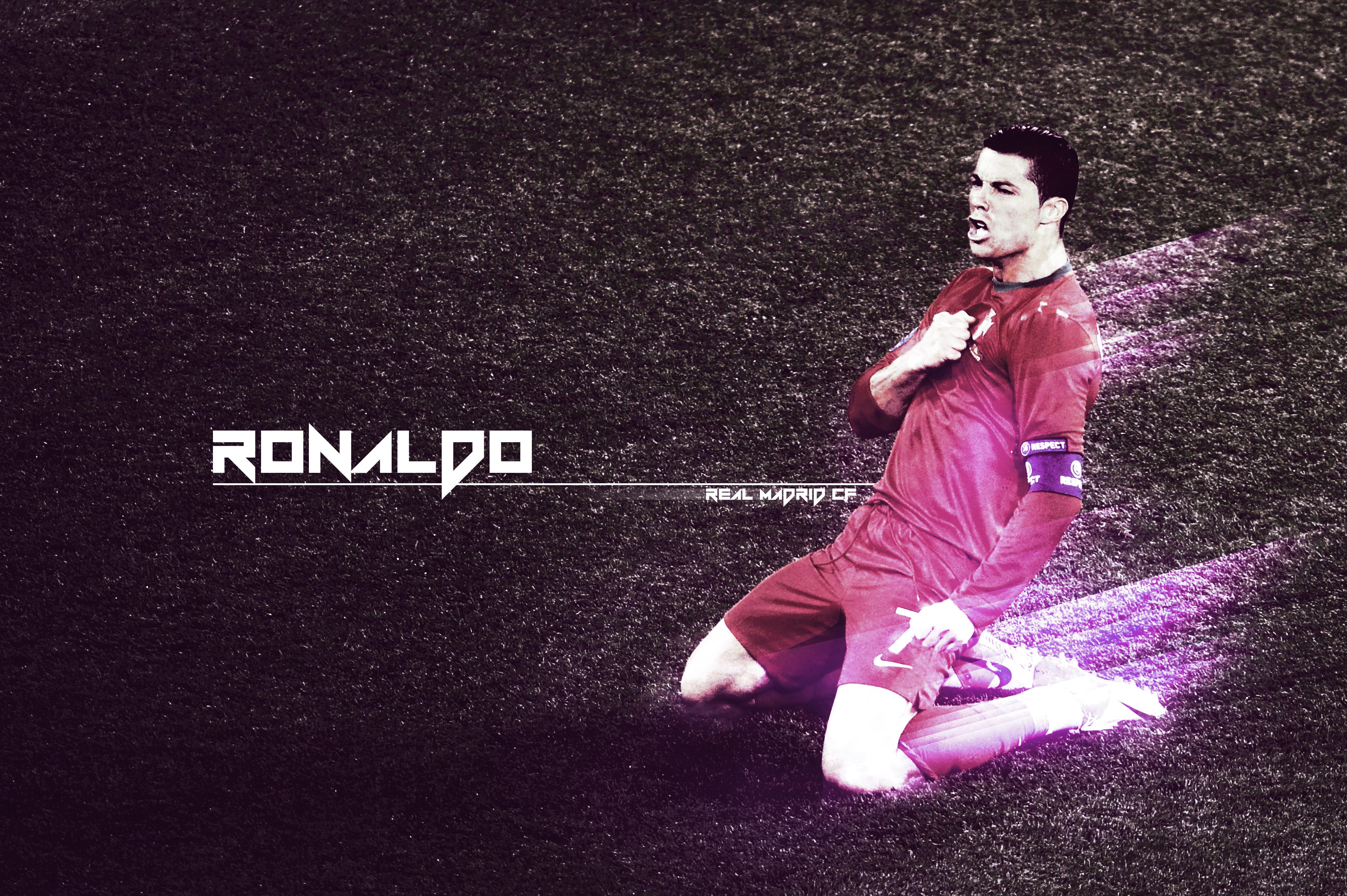 Cristiano Ronaldo celebrating a goal in his Real Madrid jersey
