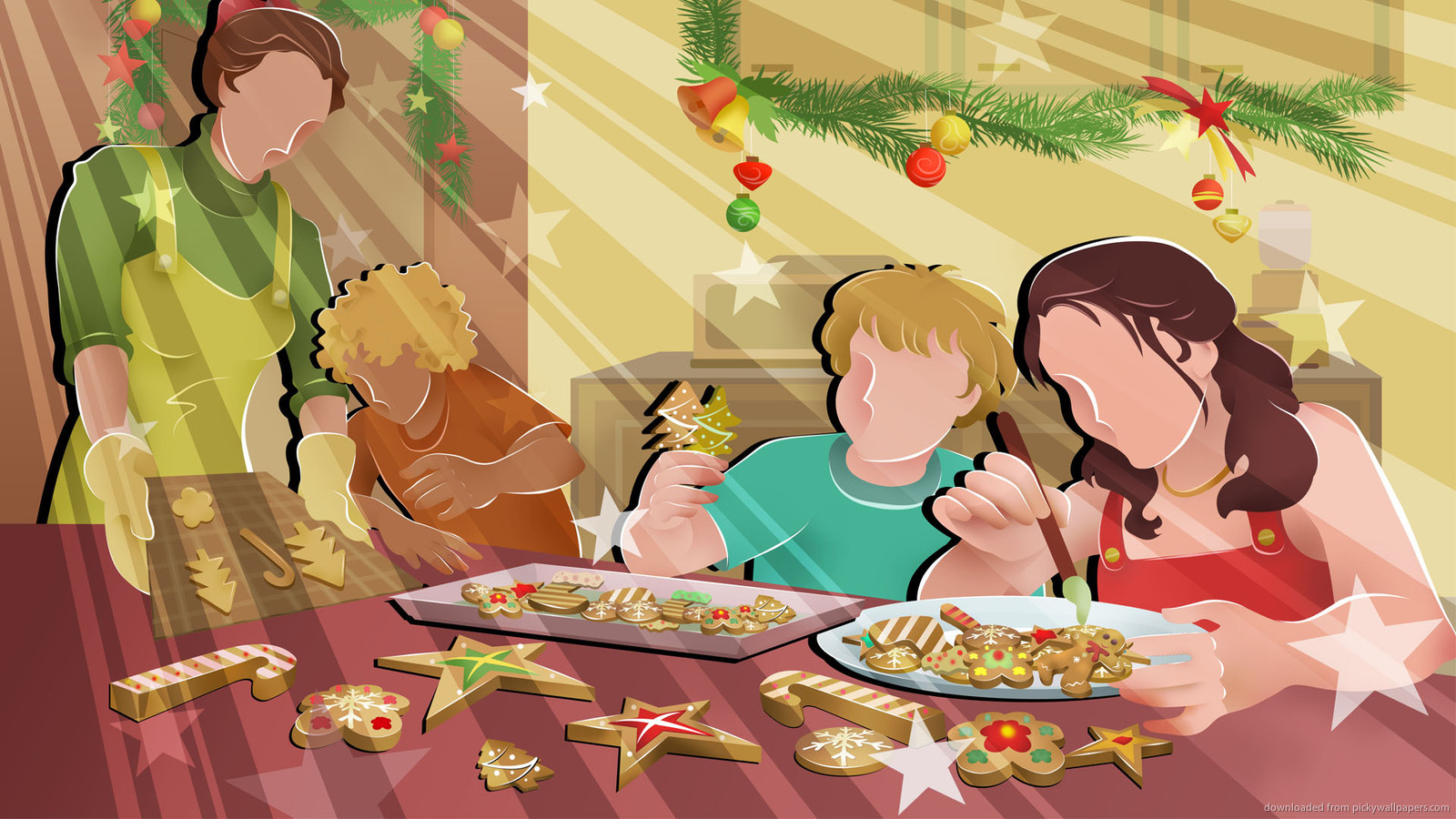 Download 1600x900 Faceless Family Making Cookies Wallpaper