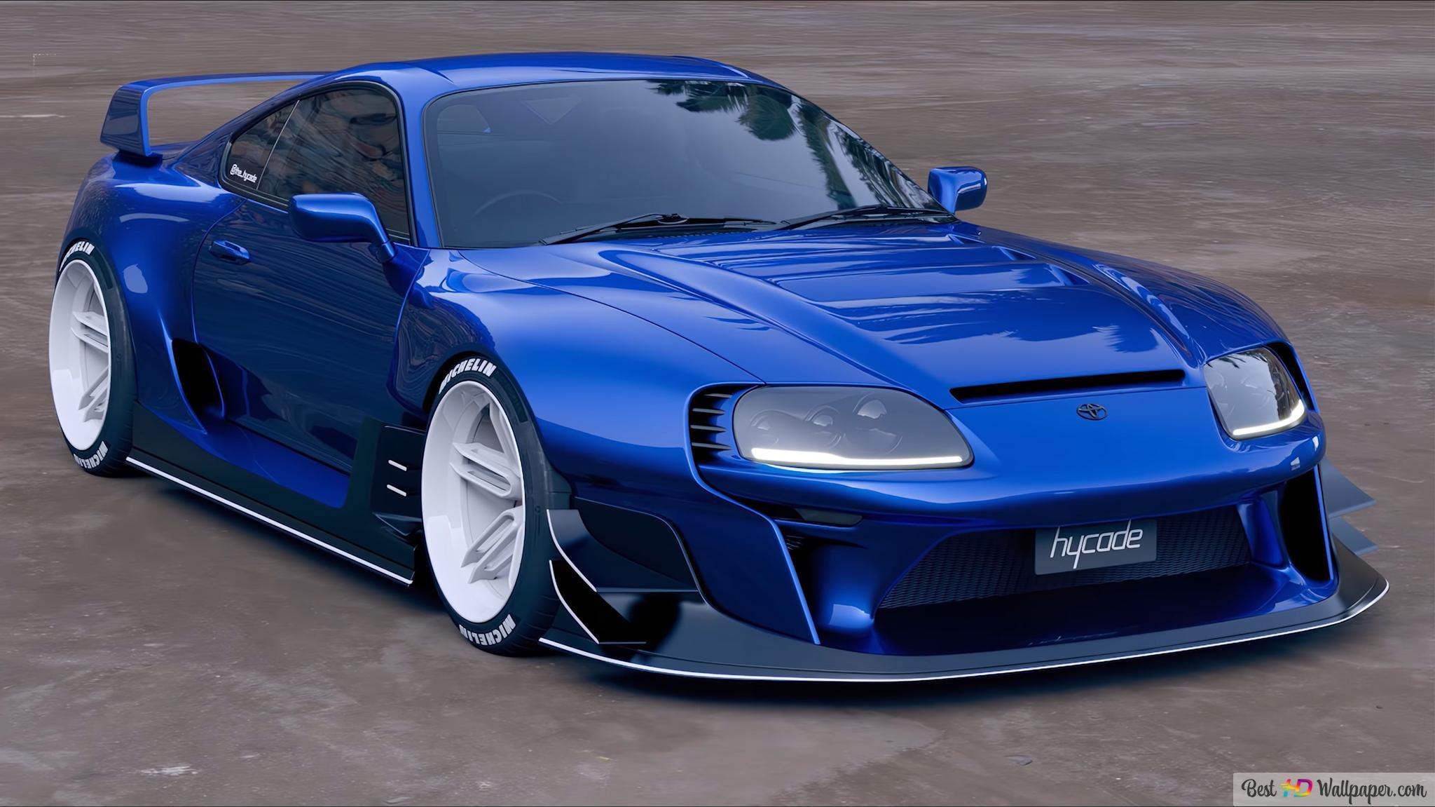 Blue toyota supra mk4 with bady kit applied 4K wallpaper download