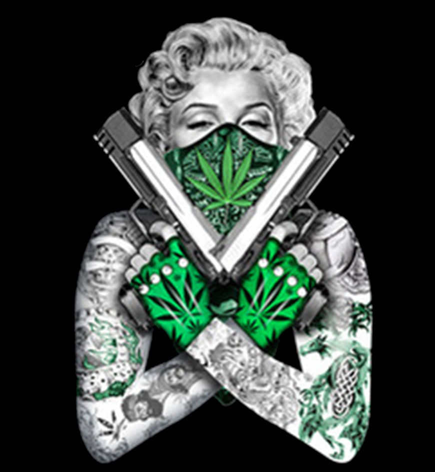 Funny T Shirt Sexy Marilyn Monroe Gangster Pose Guns Weed Marijuana