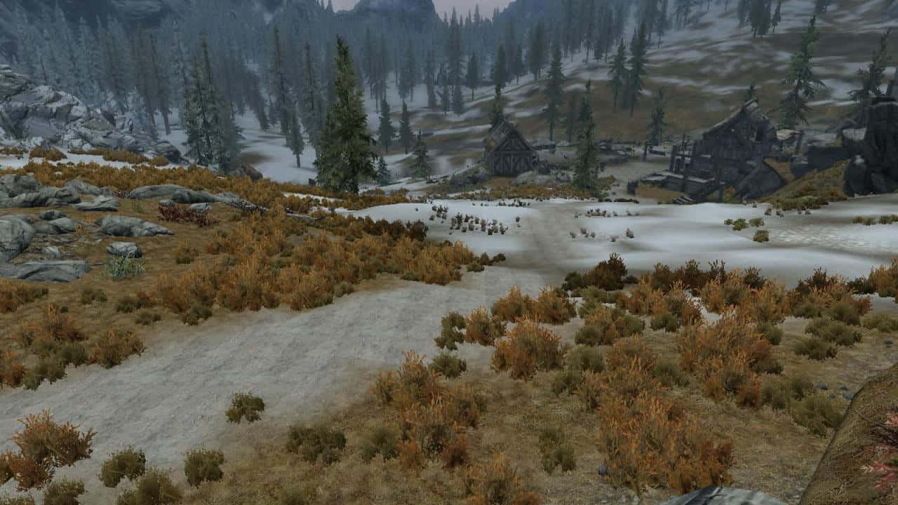 A Scenic Of The Majestic Heljarchen Hall In Skyrim Wallpaper