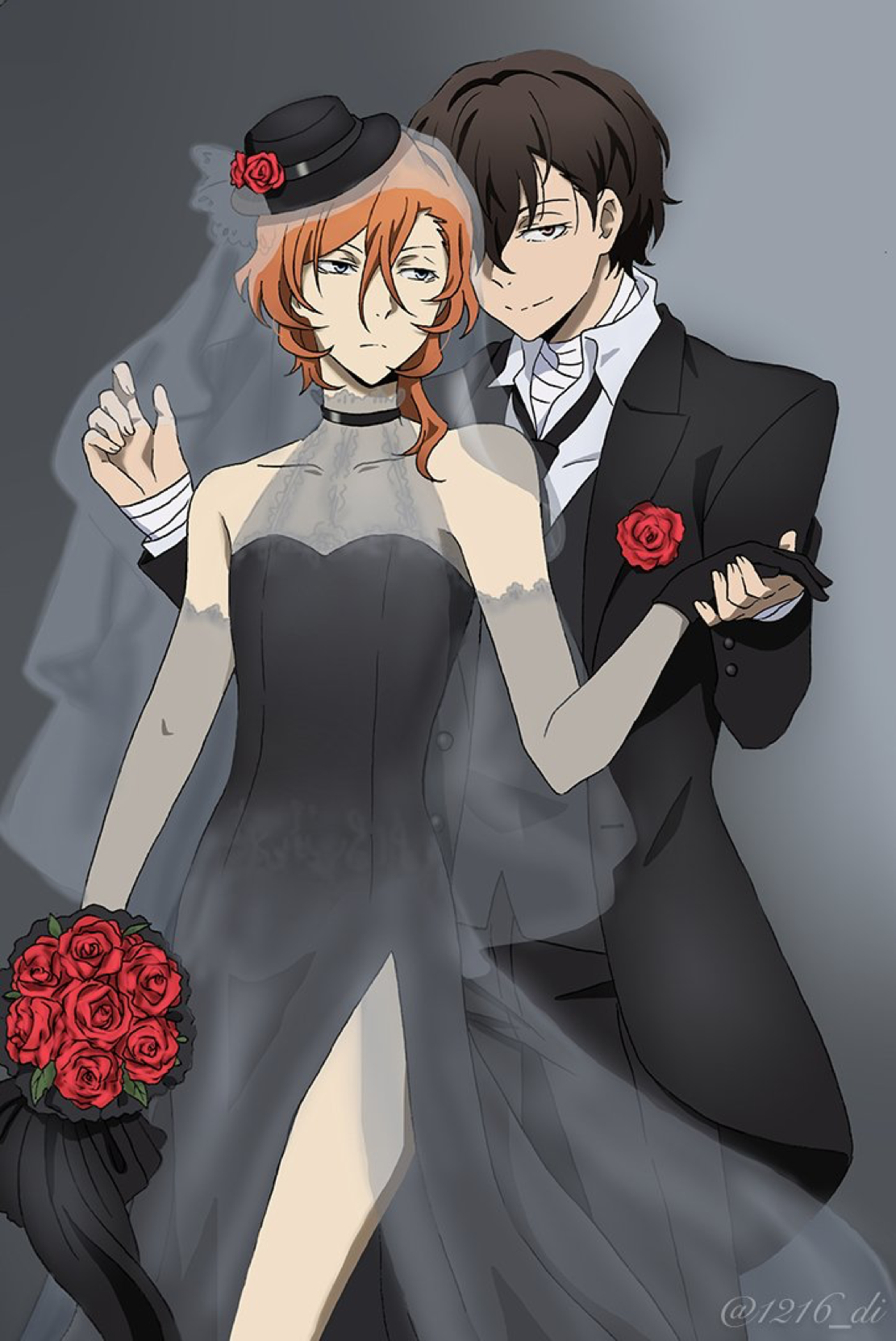 Anime characters Tachihara Michizou and Chuuya Nakahara in wedding attire