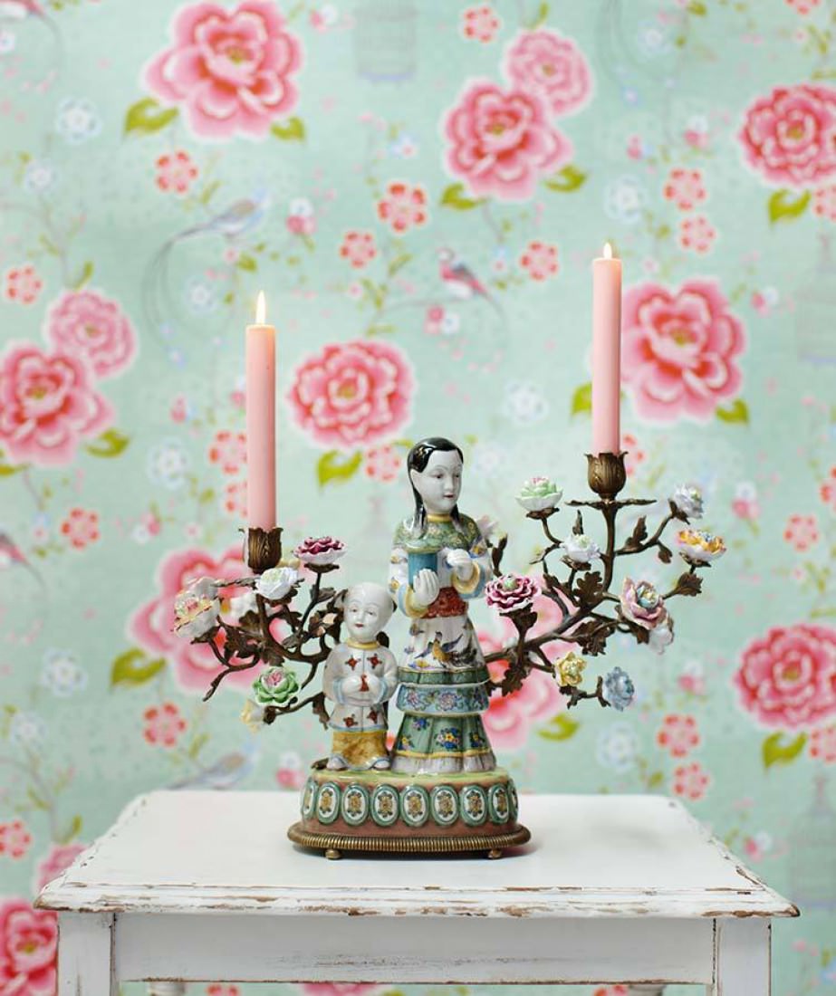 Wallpaper Amina Pastel Green Strawberry Red Yellow Rose