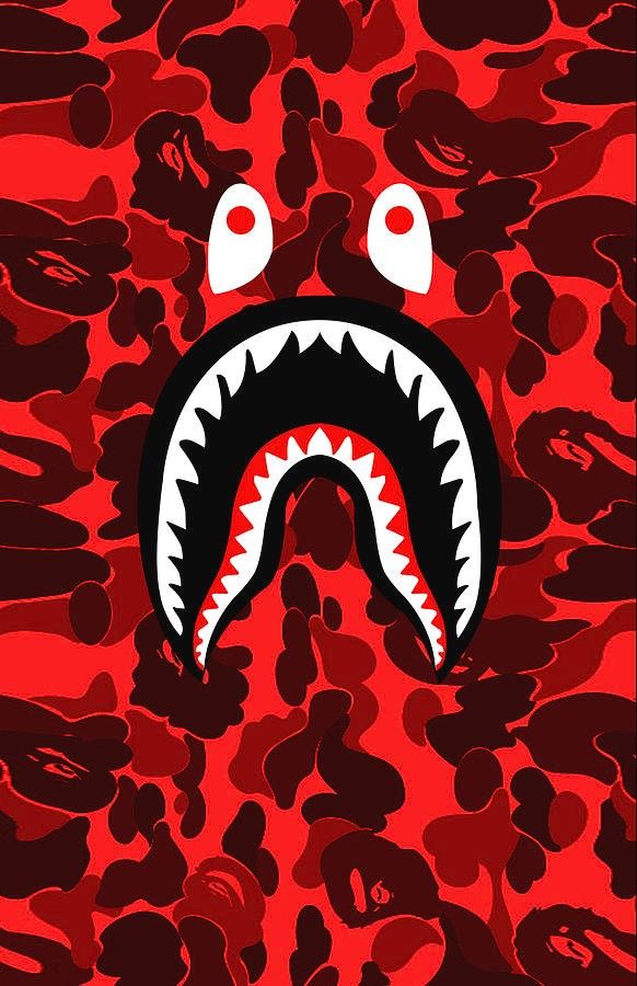 Bape Shark Teeth Camo Red Wallpaper Hypebeast