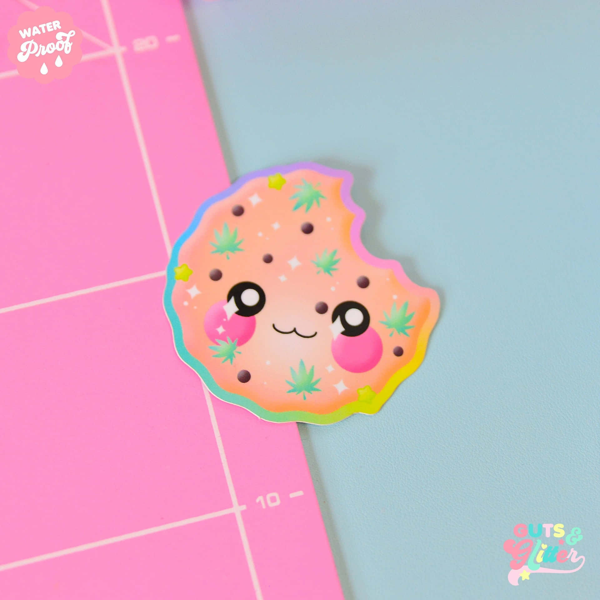 A Cute Kawaii Donut Sticker On Pink Wallpaper