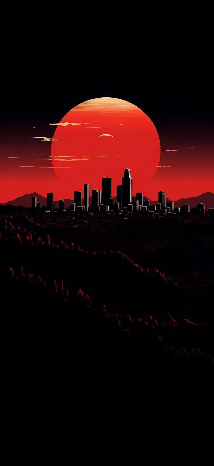 Los Angeles Skyline Dramatic Red Aesthetic Wallpaper iPhone In
