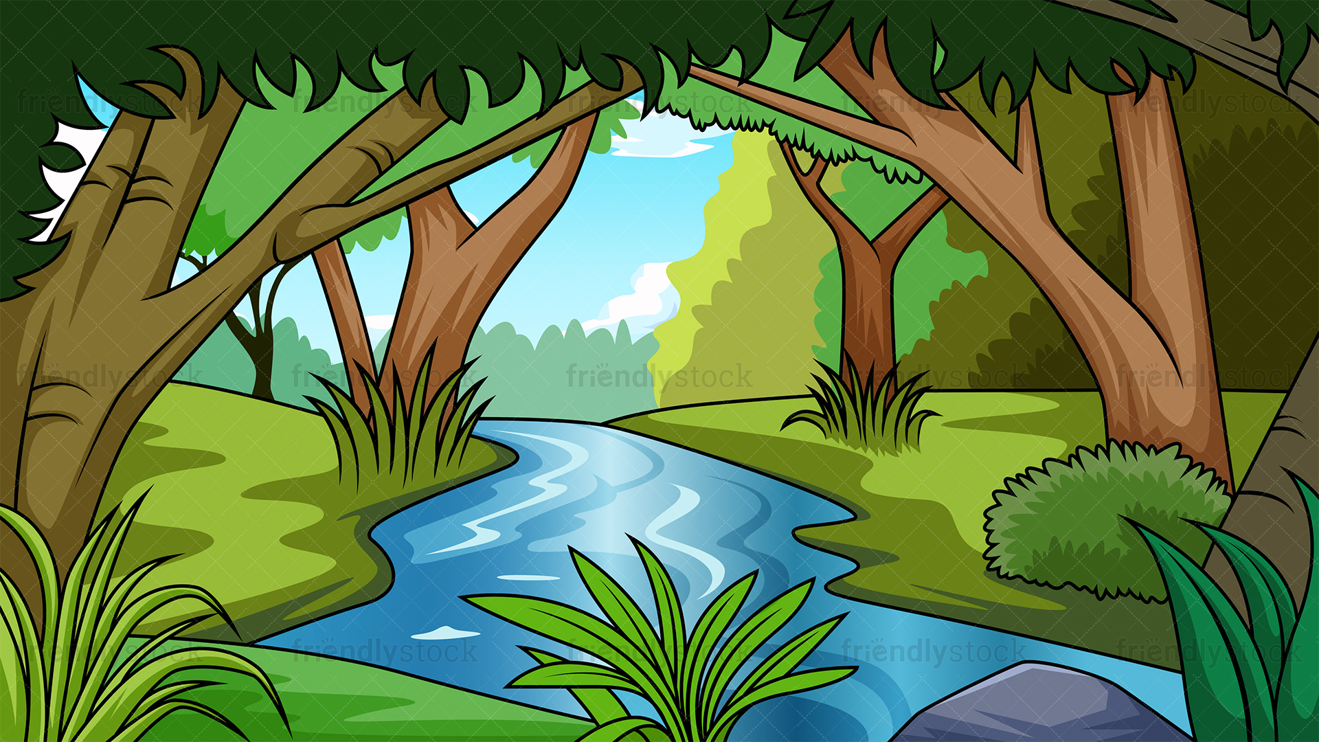 River In Jungle Background Cartoon Vector Clipart   FriendlyStock