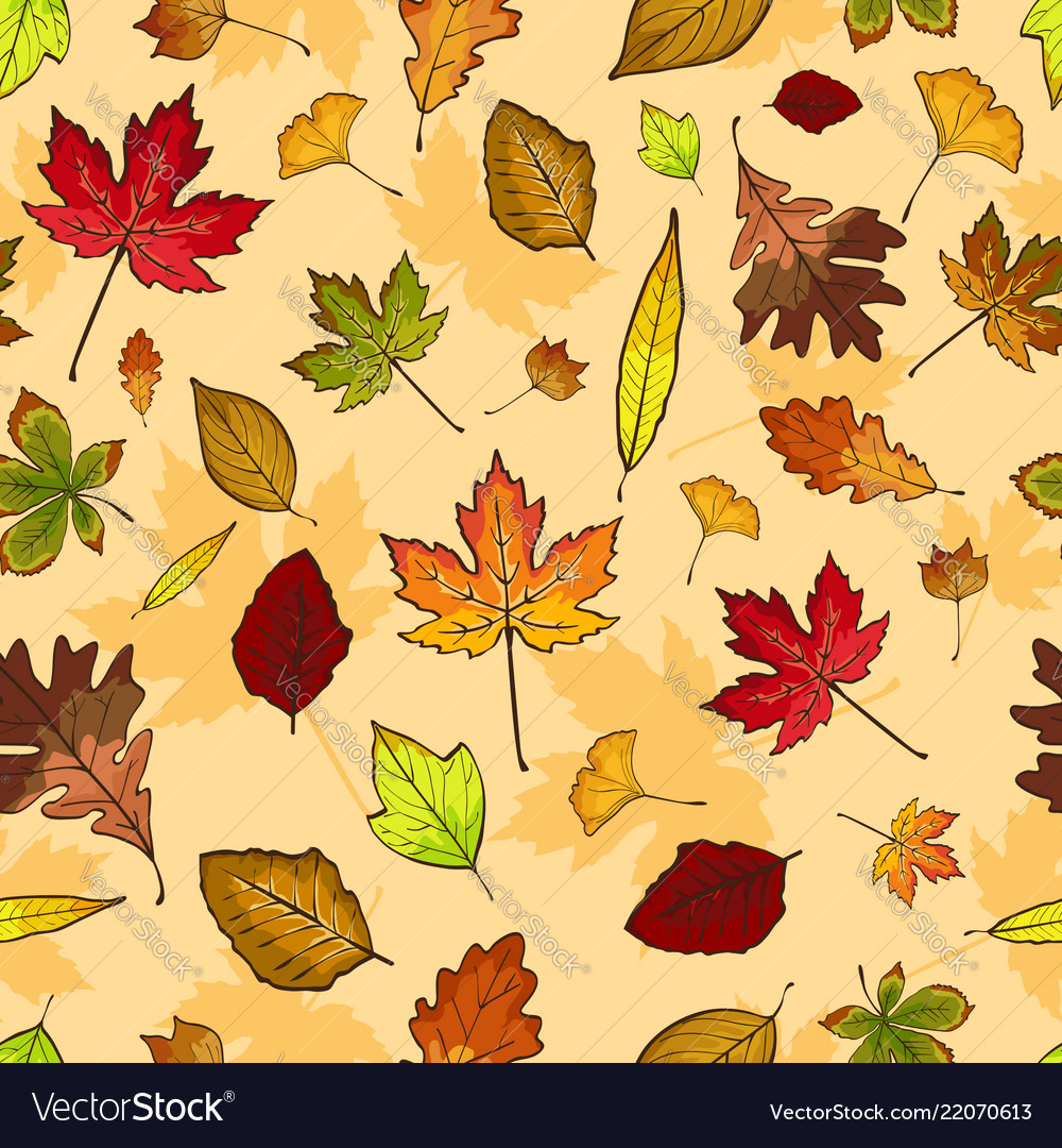 Autumn Leaves Seamless Pattern Wallpaper Vector Image