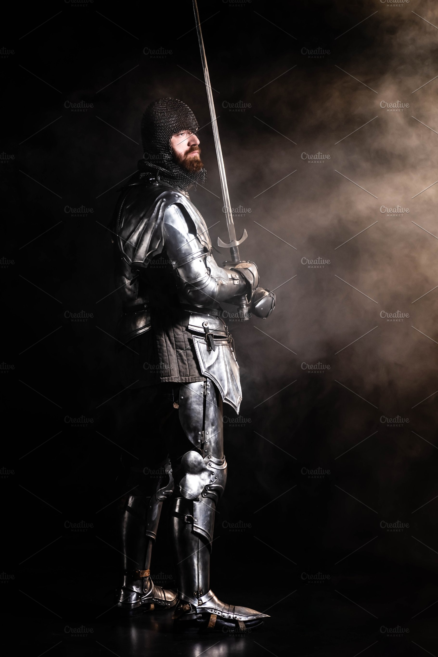 Handsome Knight In Armor Holding Swo High Quality People Image
