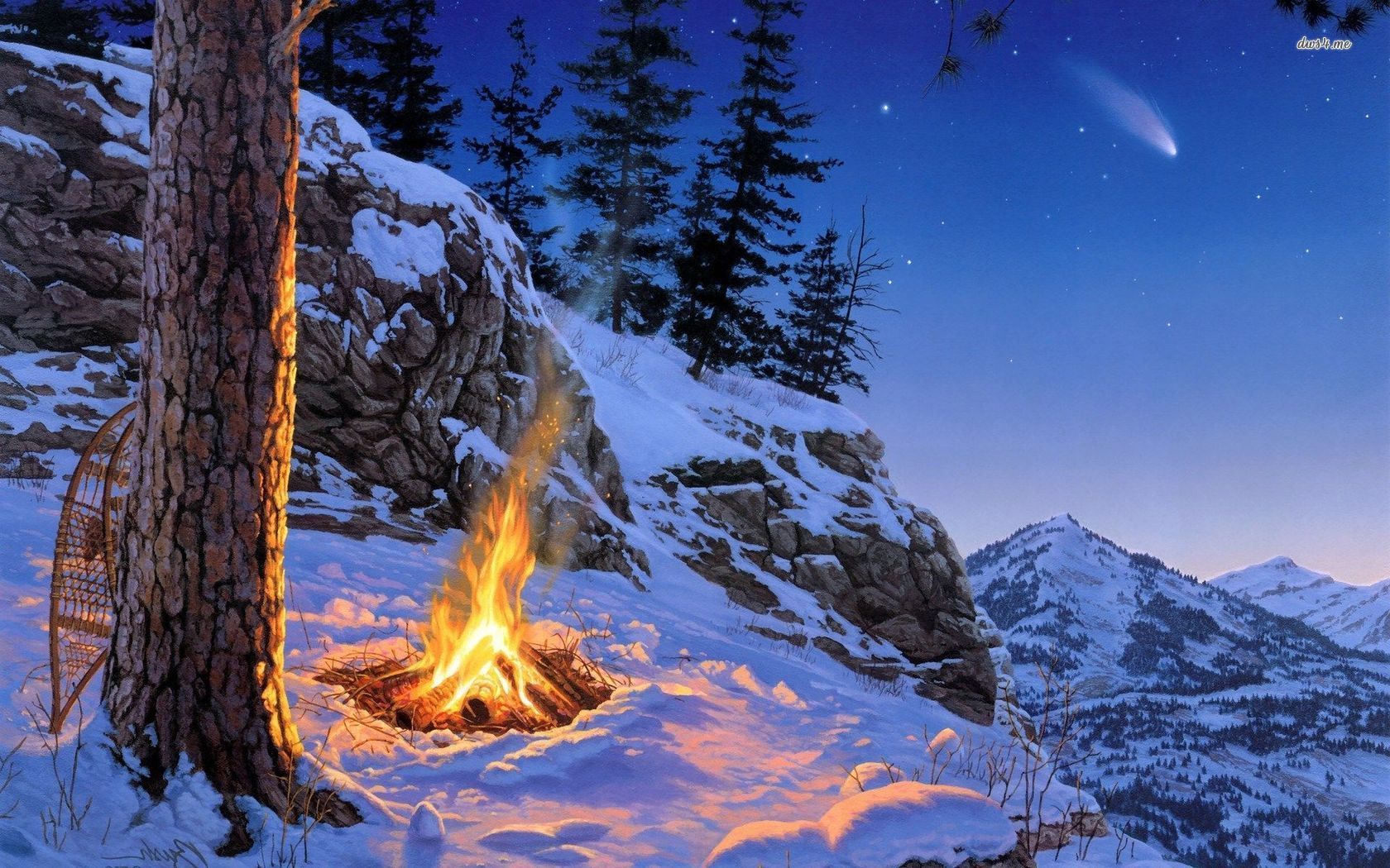 Bonfire On The Mountain HD Wallpaper