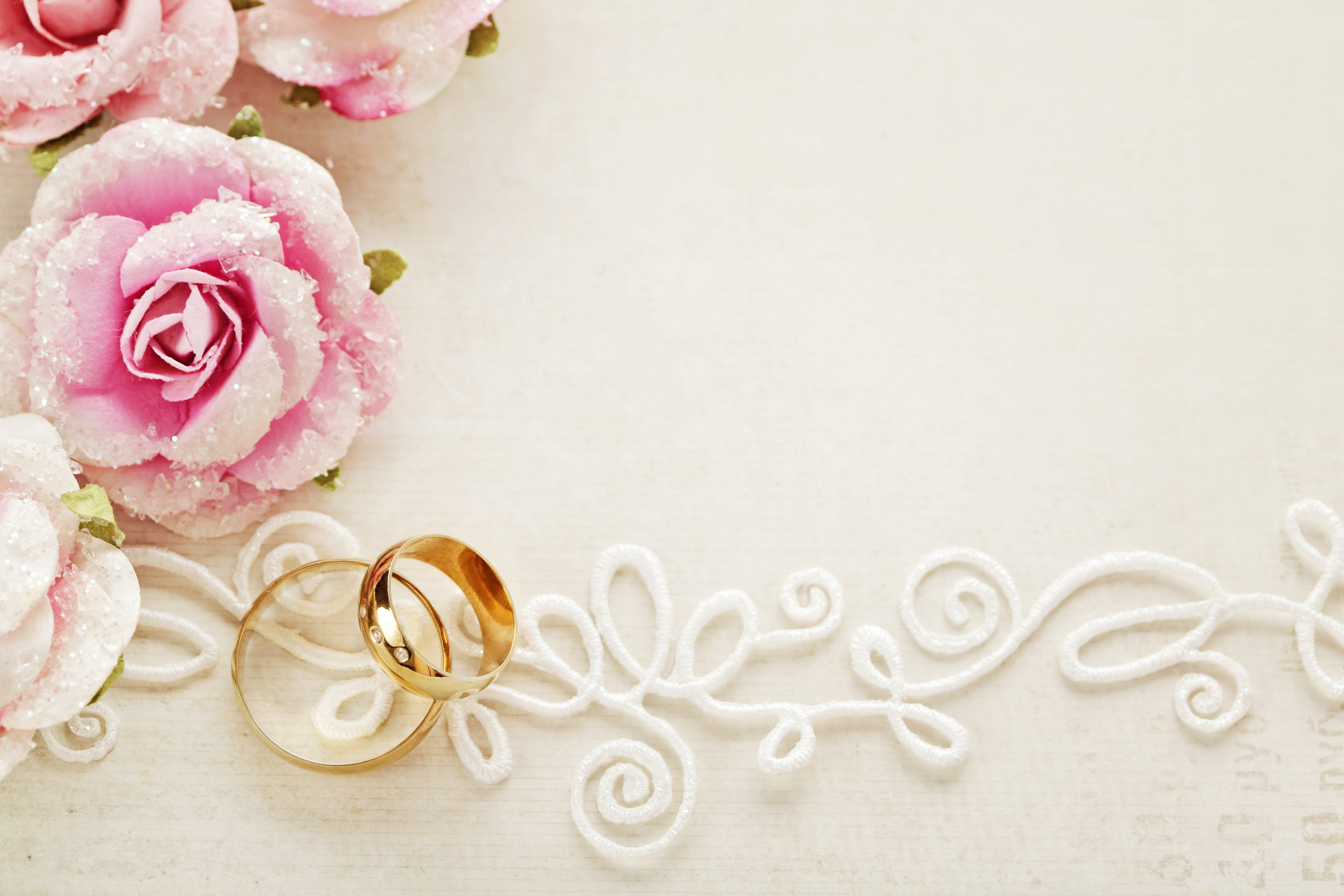 Wedding Rings Doves Lace Flowers Roses Wallpaper