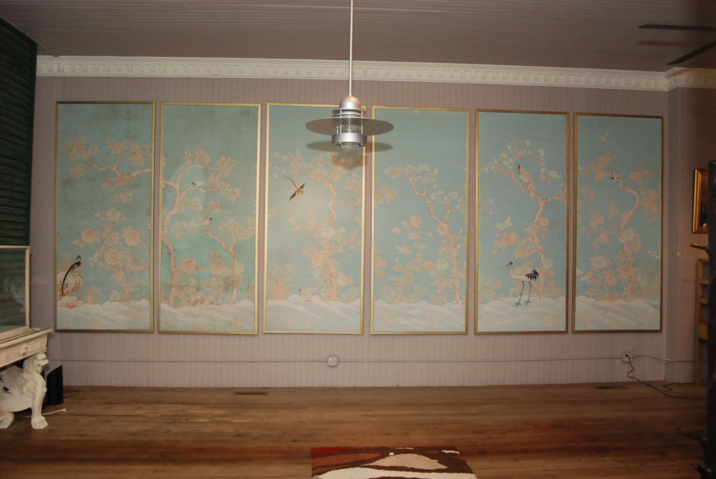 Set of Six Chinese Painted Wallpaper Panels at 1stdibs 1024x685