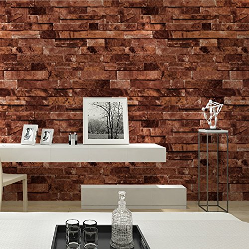 Modern Faux Brick Stone Textured Wallpaper Roll Red Multi 3D Brick