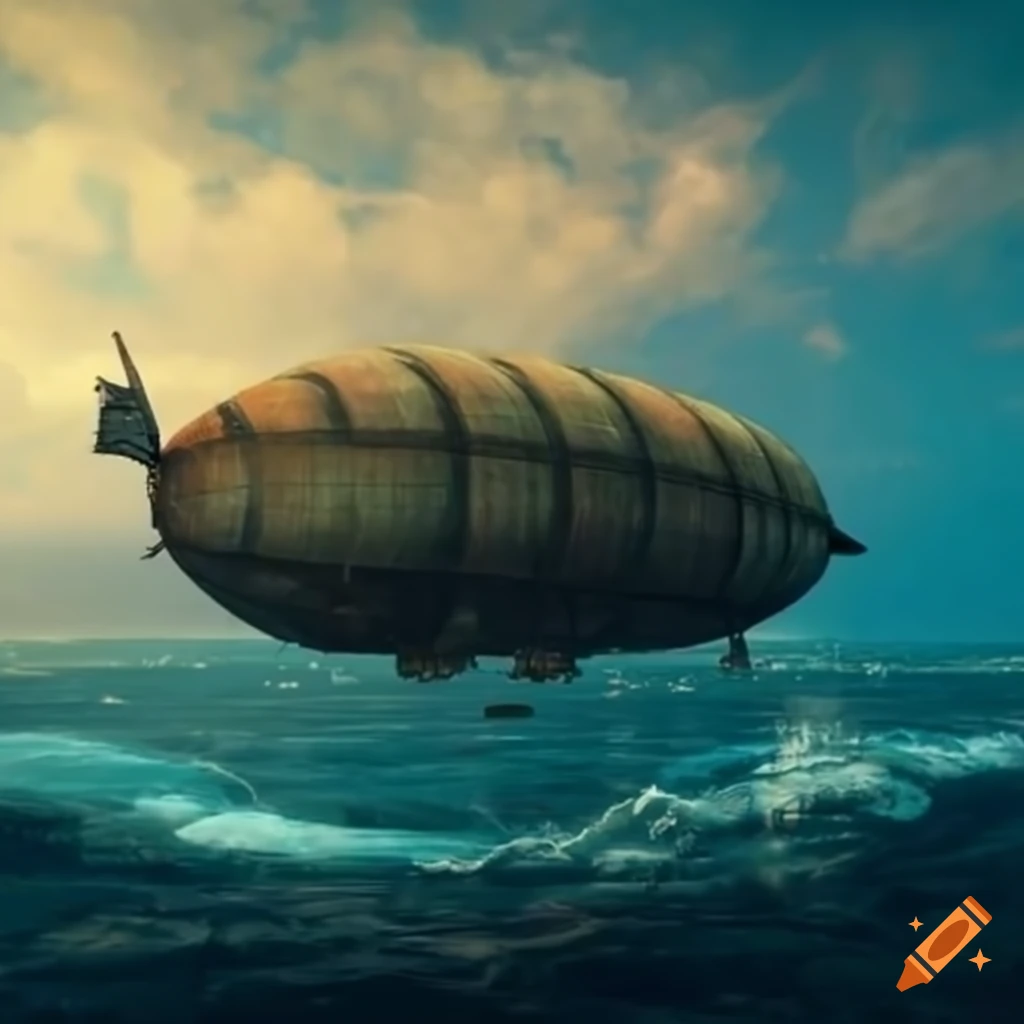 🔥 Free download A steampunk inspired airship soaring above a vast ocean ...