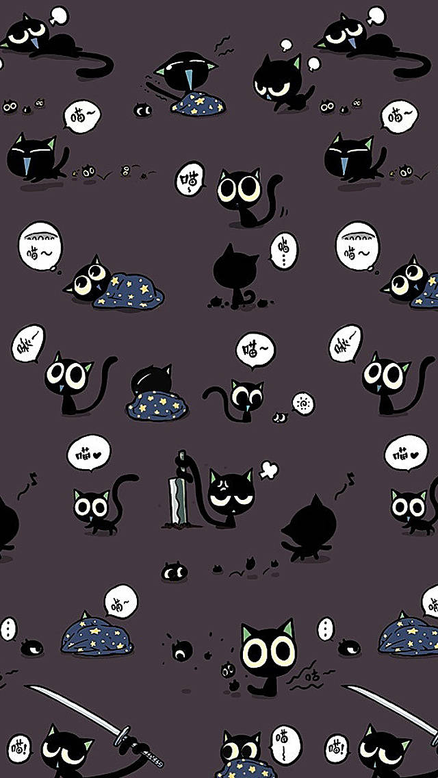 Cute Black Cat Pattern Wallpaper   Free iPhone Wallpapers