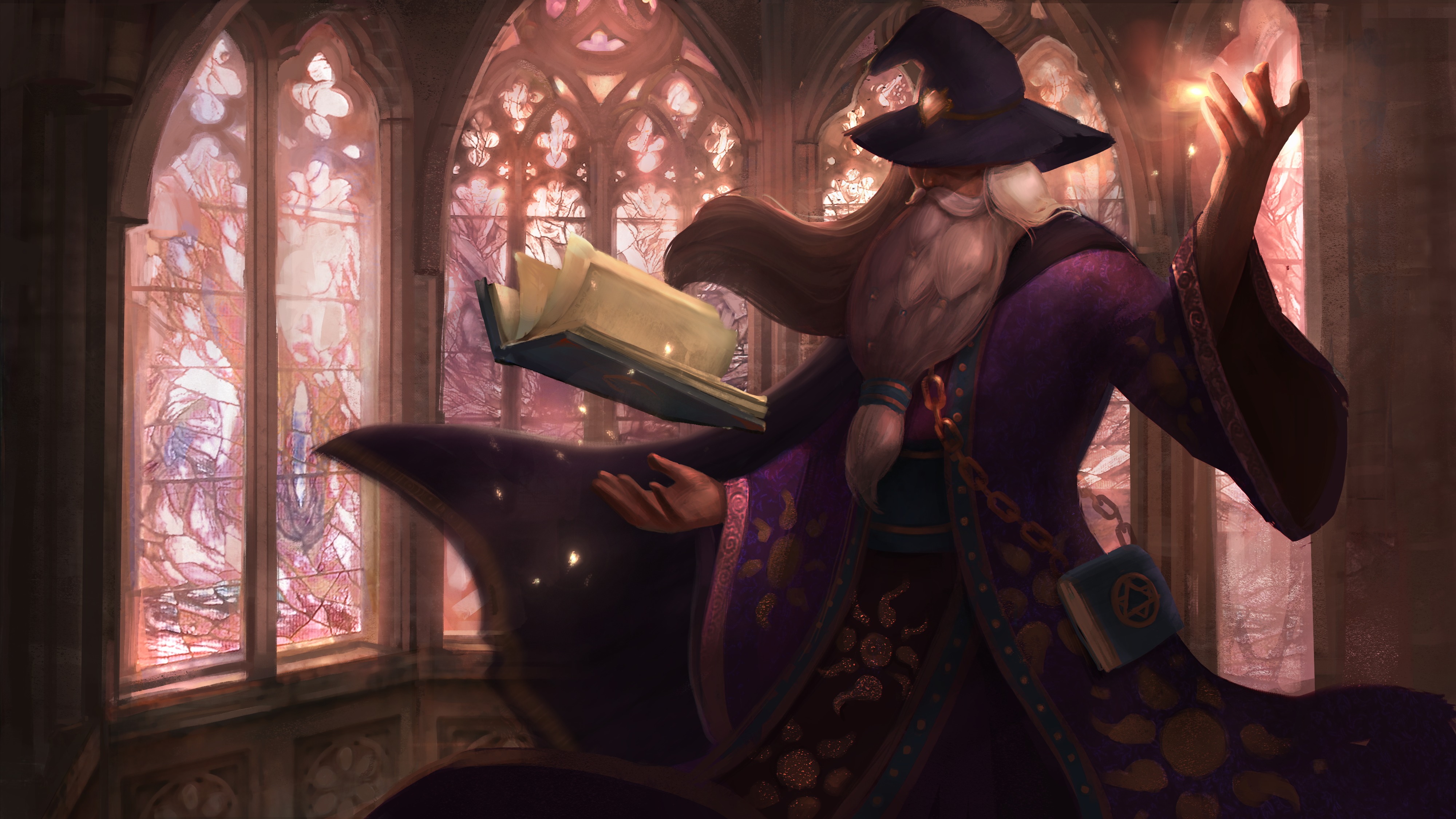 Wallpaper Merlin The Magician Book Beard Hat Magic