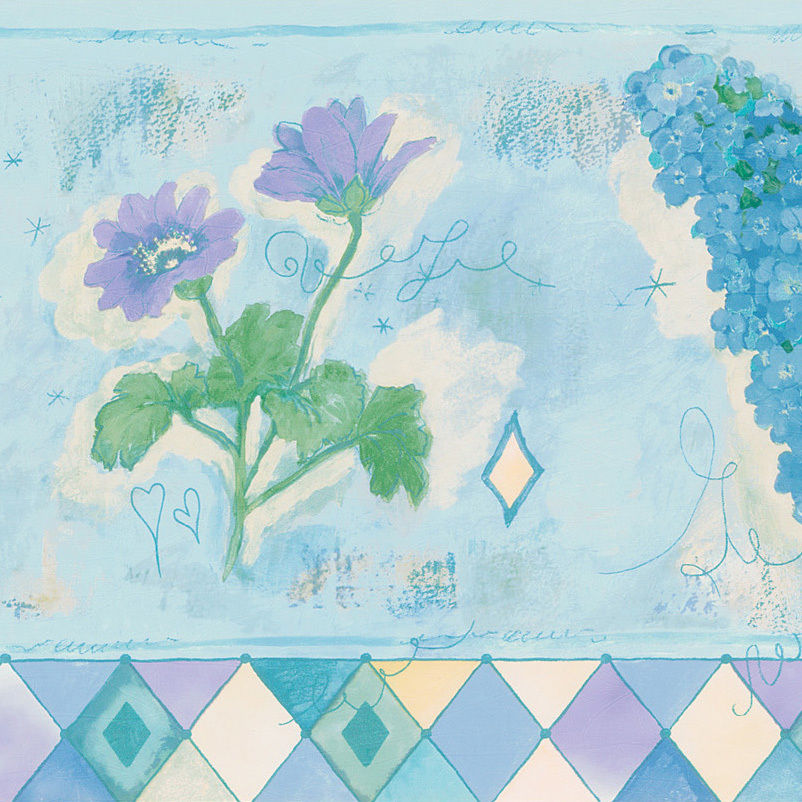 Brewster Light Blue Watercolor Floral Wallpaper Border