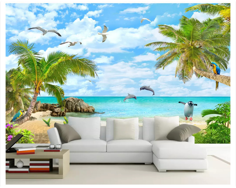 Beibehang Senior Decorative Wallpaper Beautiful Sea Coconut