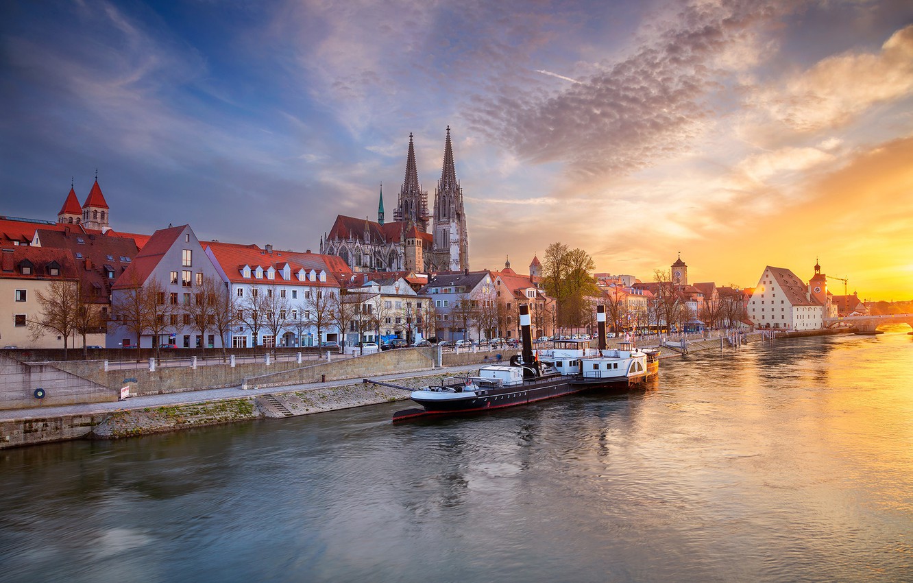 Wallpaper The Sky Sunset River Building Home Germany Bayern