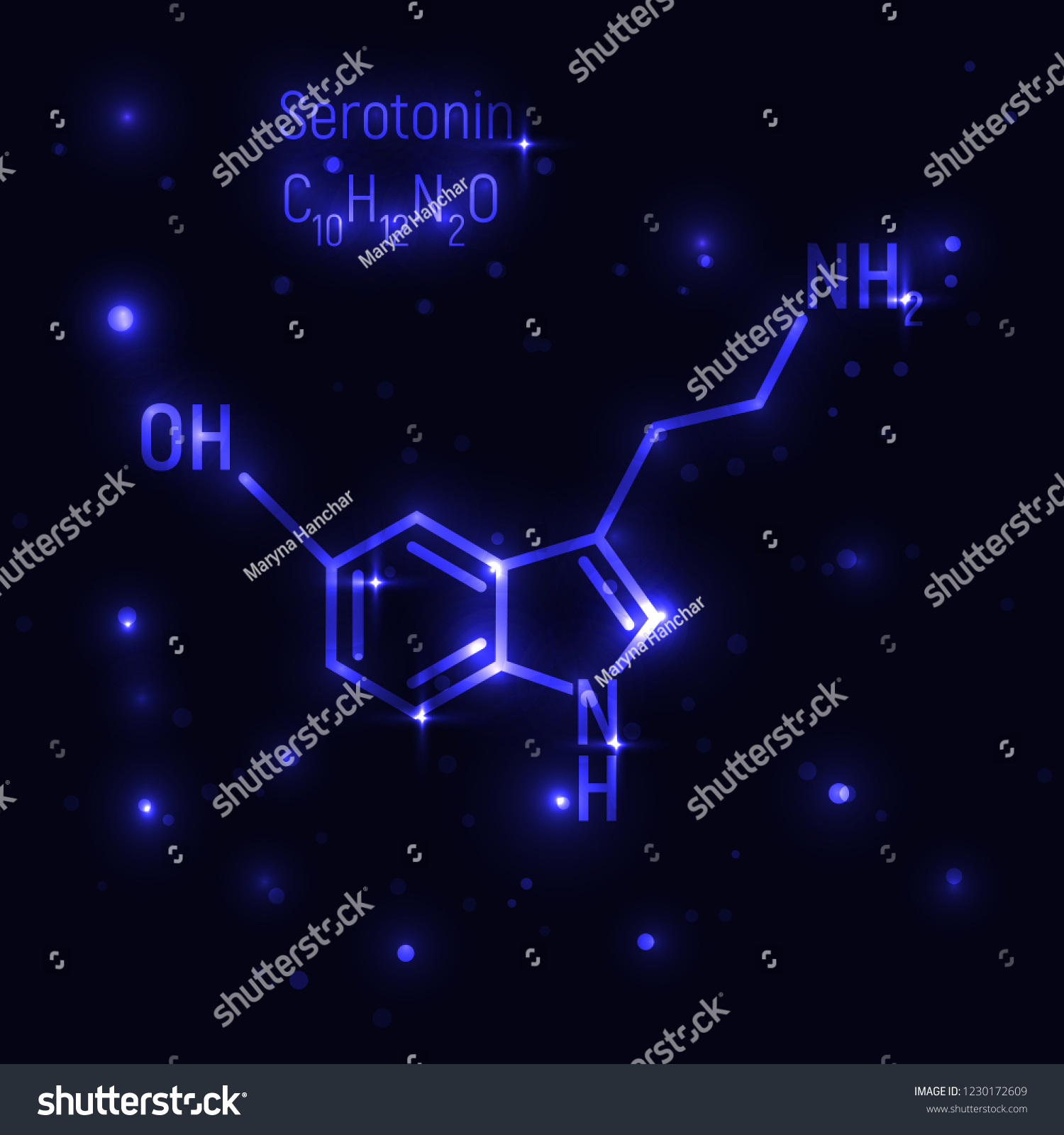 Serotonin Vector Illustration Dark Sky Blue Stock Royalty