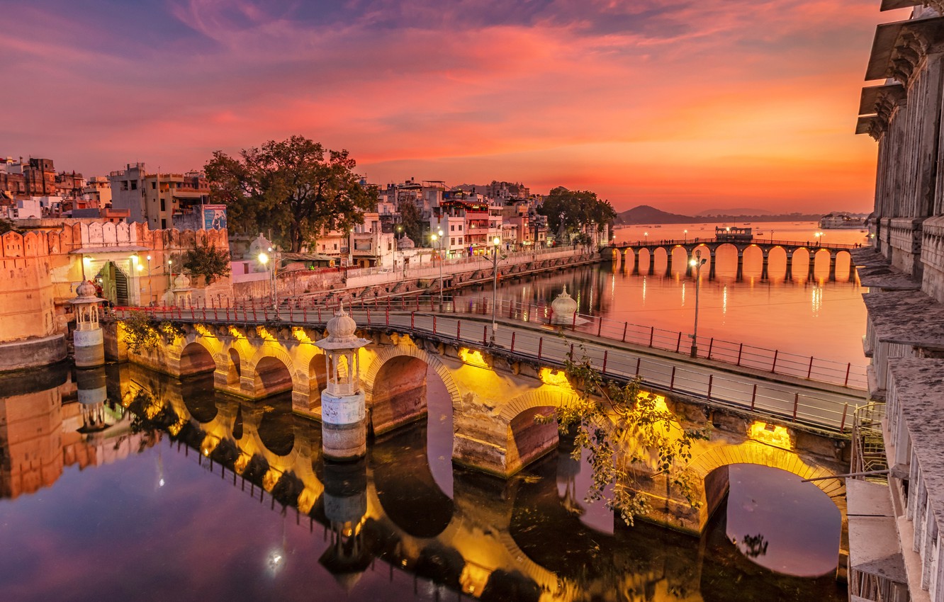 Wallpaper The Sky Sunset Lights River Home Evening India
