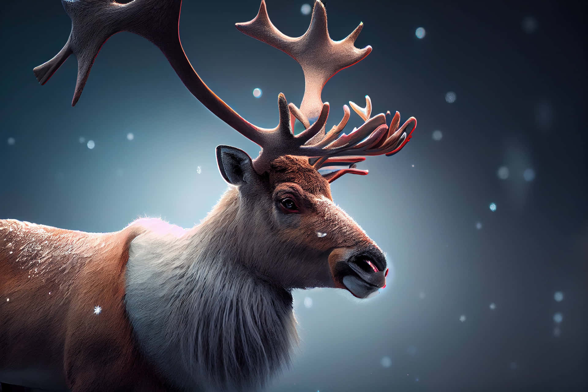 A Reindeer With Antlers Standing In The Snow Wallpaper