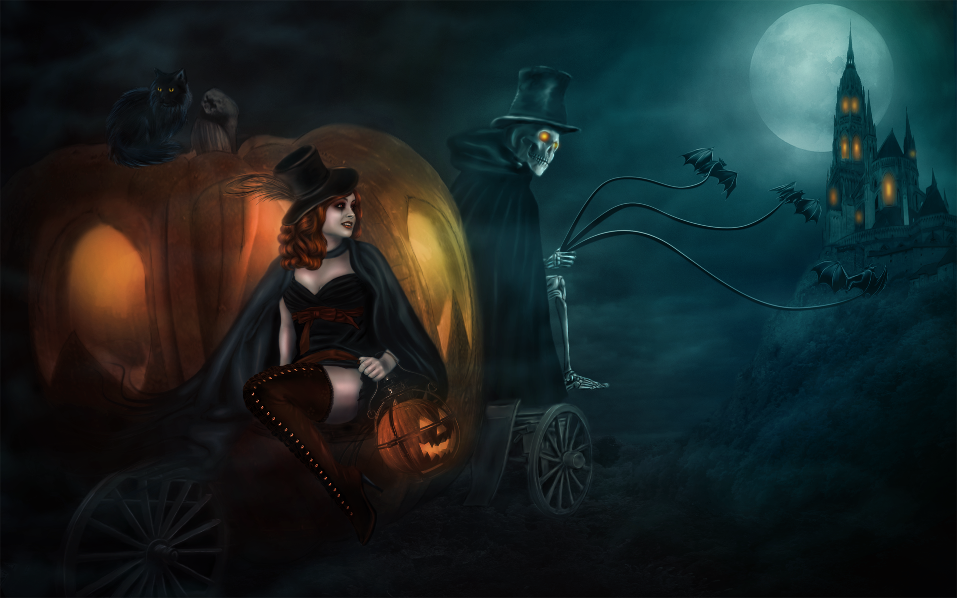Castles Halloween Skeletons Witches Wallpaper