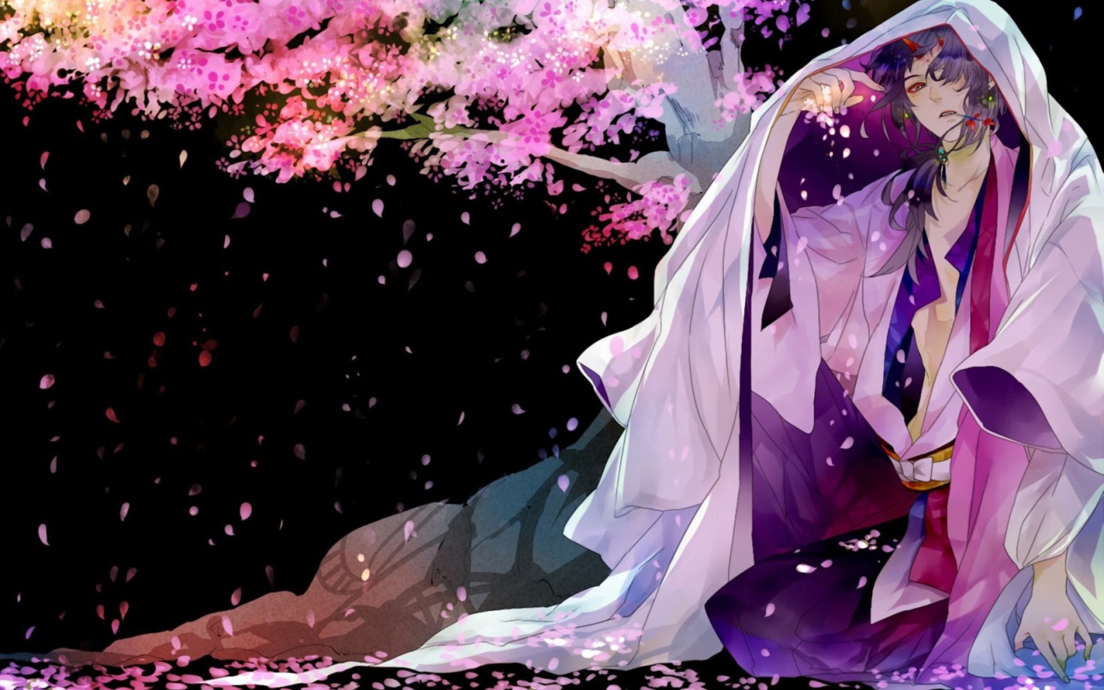 Anime Guy Kimono Cherry Blossom HD Wallpaper Desktop PC Background