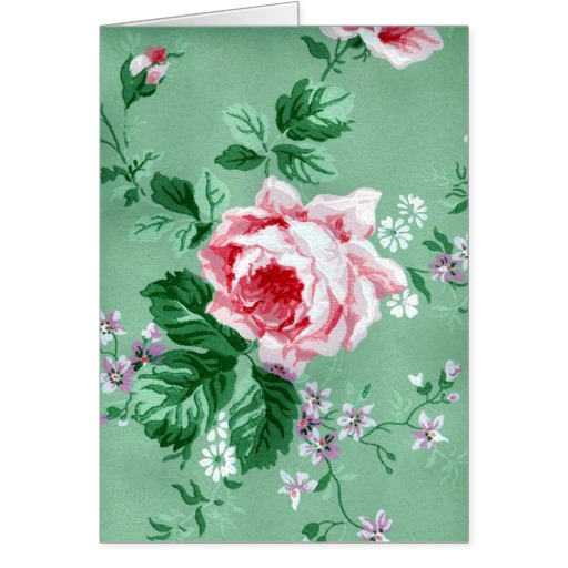 Vintage Victorian Sage Green Floral Wallpaper Card