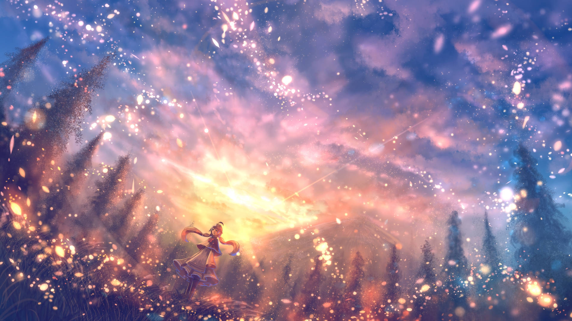 Beautiful Anime Magical Sunset Wallpaper
