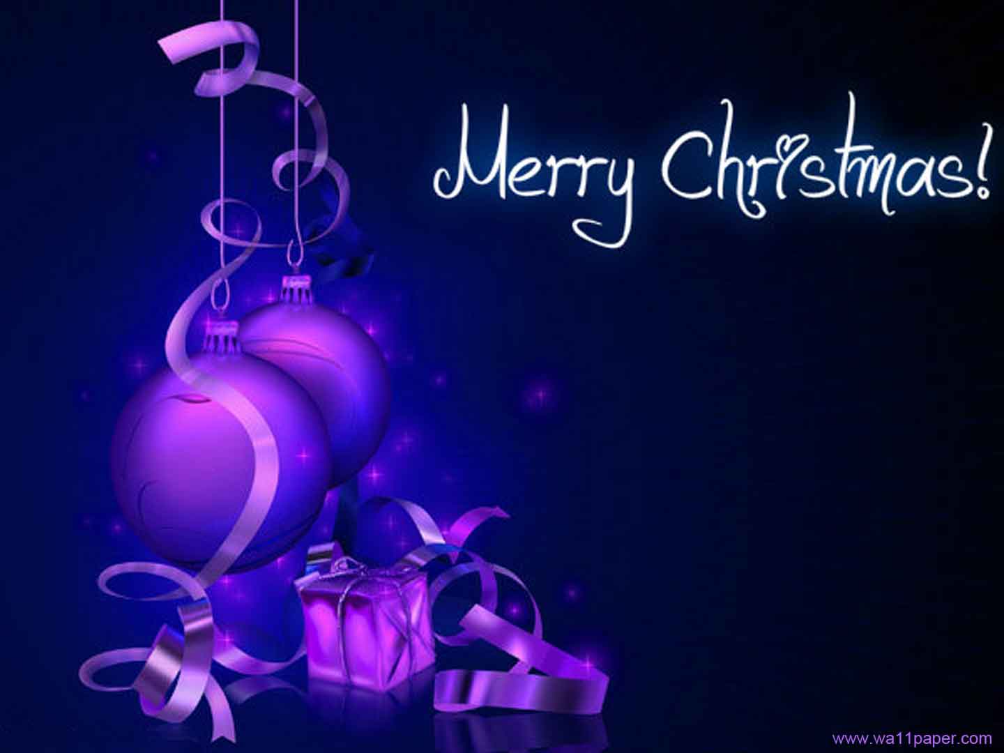 Merry Christmas Shining Purple Balls HD Wallpaper With