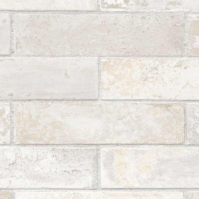 White Cream Grey Beige Realistic Brick With Grout Wallpaper